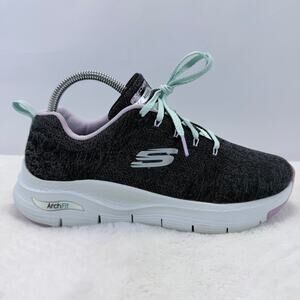 Skechers Arch Fit Comfy Wave Black Lavender Womens Comfort Shoes Size 8